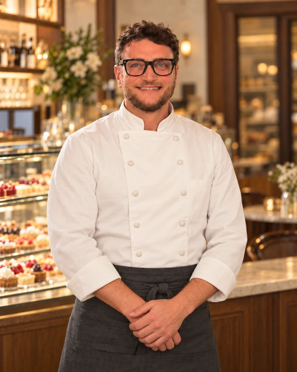Ritratto di Carmine Guadagni in divisa da pasticcere