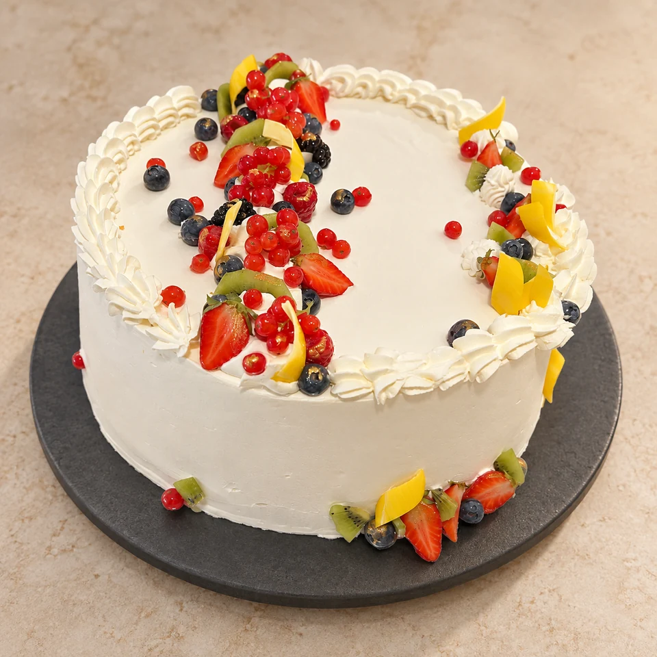 Torta decorata con frutta